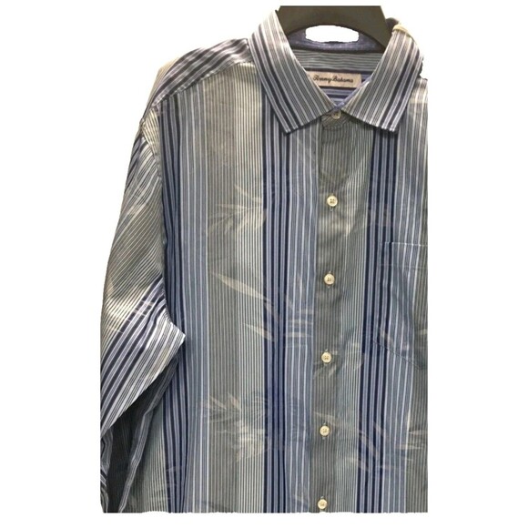 Tommy Bahama Men's, Died Striped Long Sleeve Silk Shirt, Aqua Ice, Size XL. - Picture 2 of 12